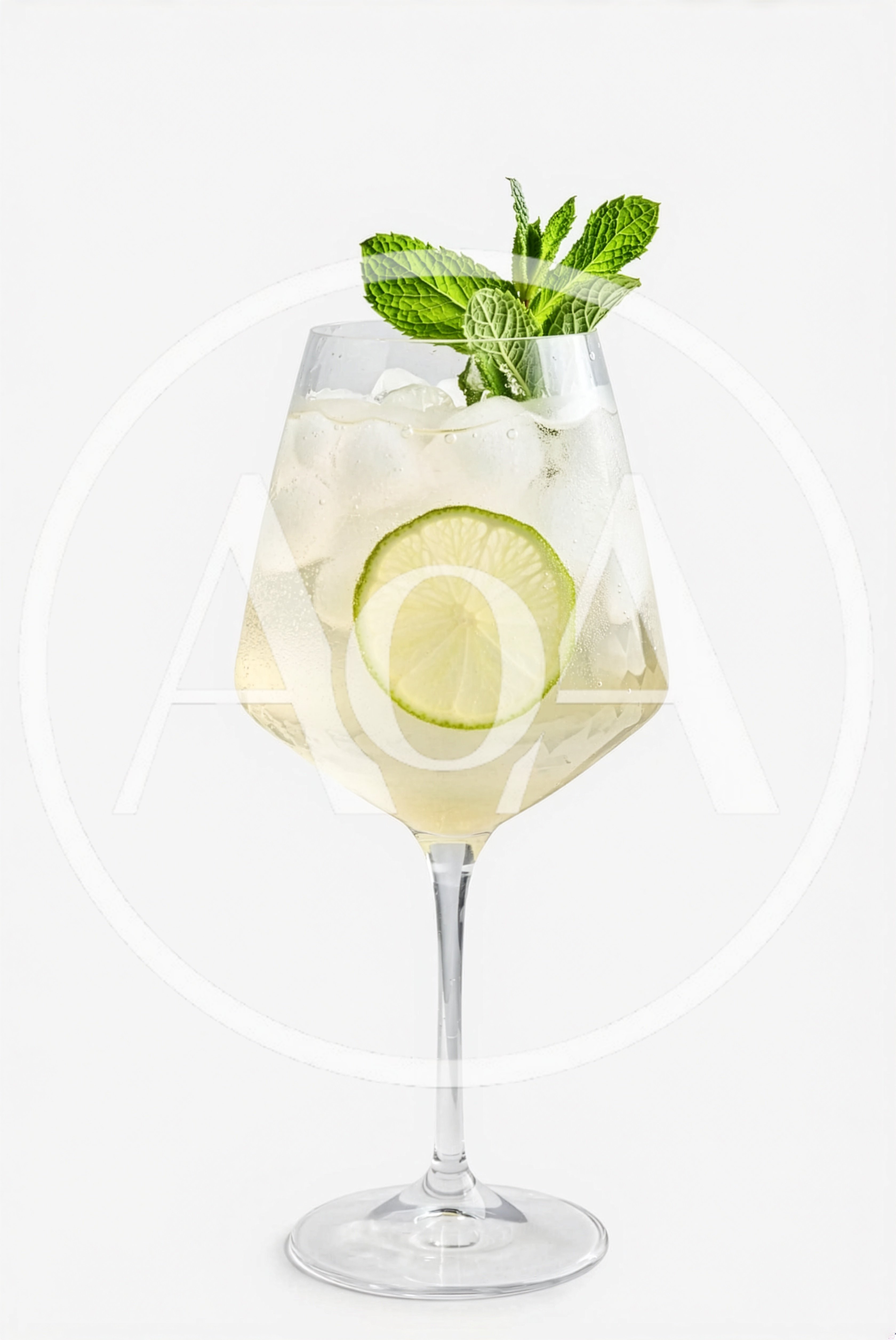 Refreshing Lime And Mint Cocktail In A Wine Glass