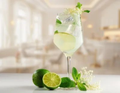 Refreshing Elderflower Lime Cocktail With Mint Garnish