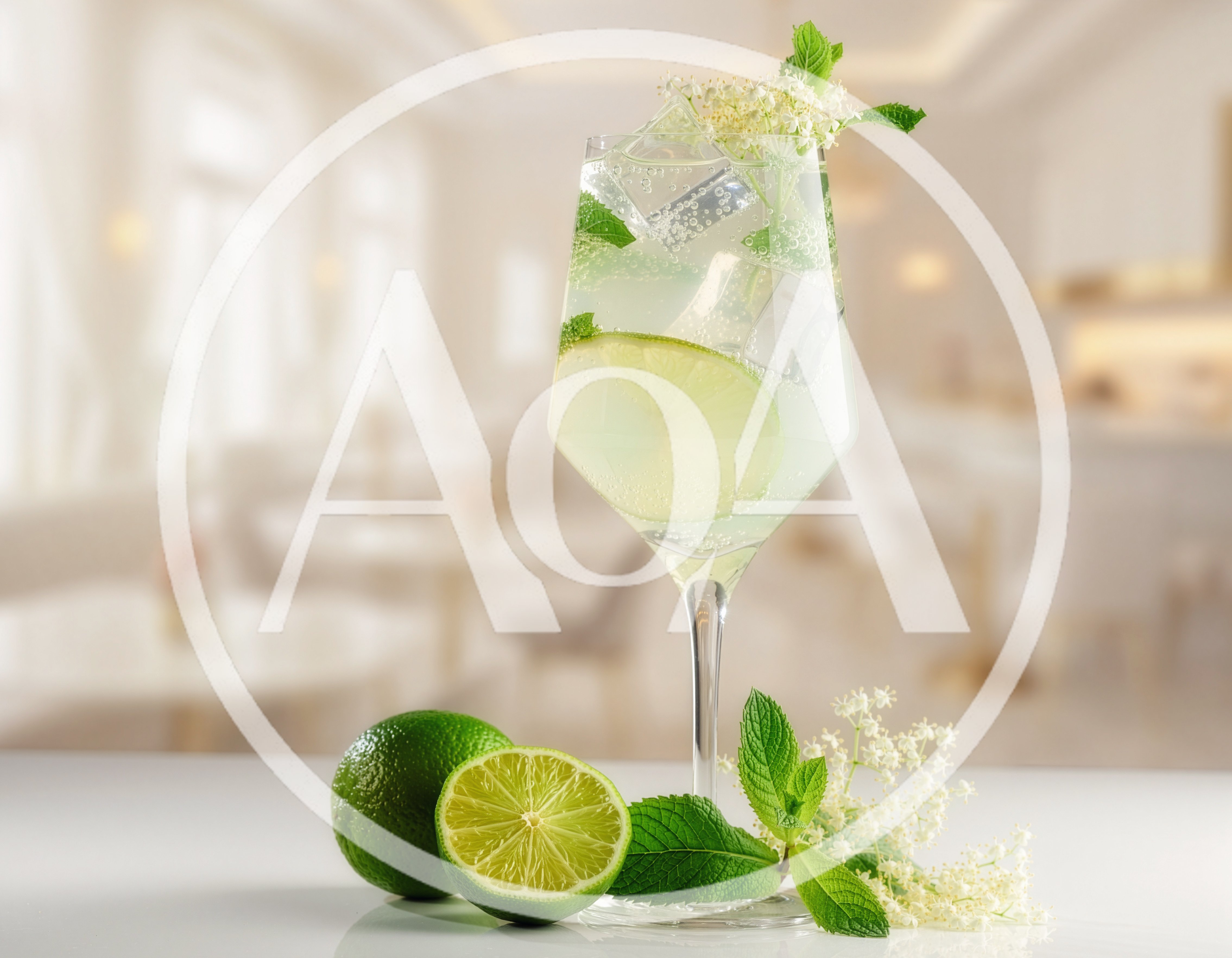 Refreshing Elderflower Lime Cocktail With Mint Garnish