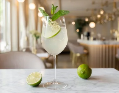 Refreshing Elderflower Spritz Cocktail on Marble Table