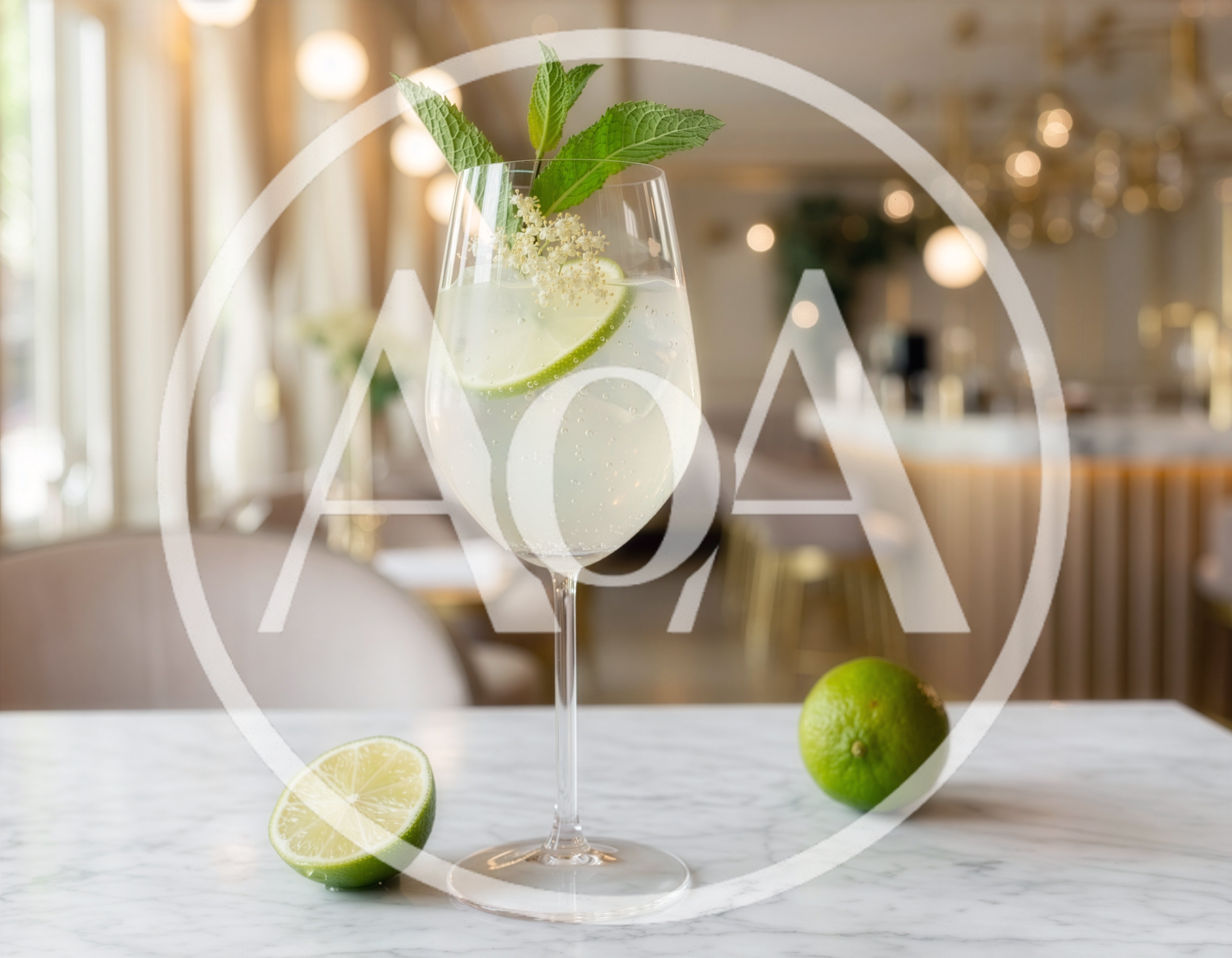 Refreshing Elderflower Spritz Cocktail on Marble Table