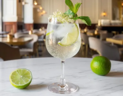 Refreshing Elderflower Spritz Cocktail on Marble Table