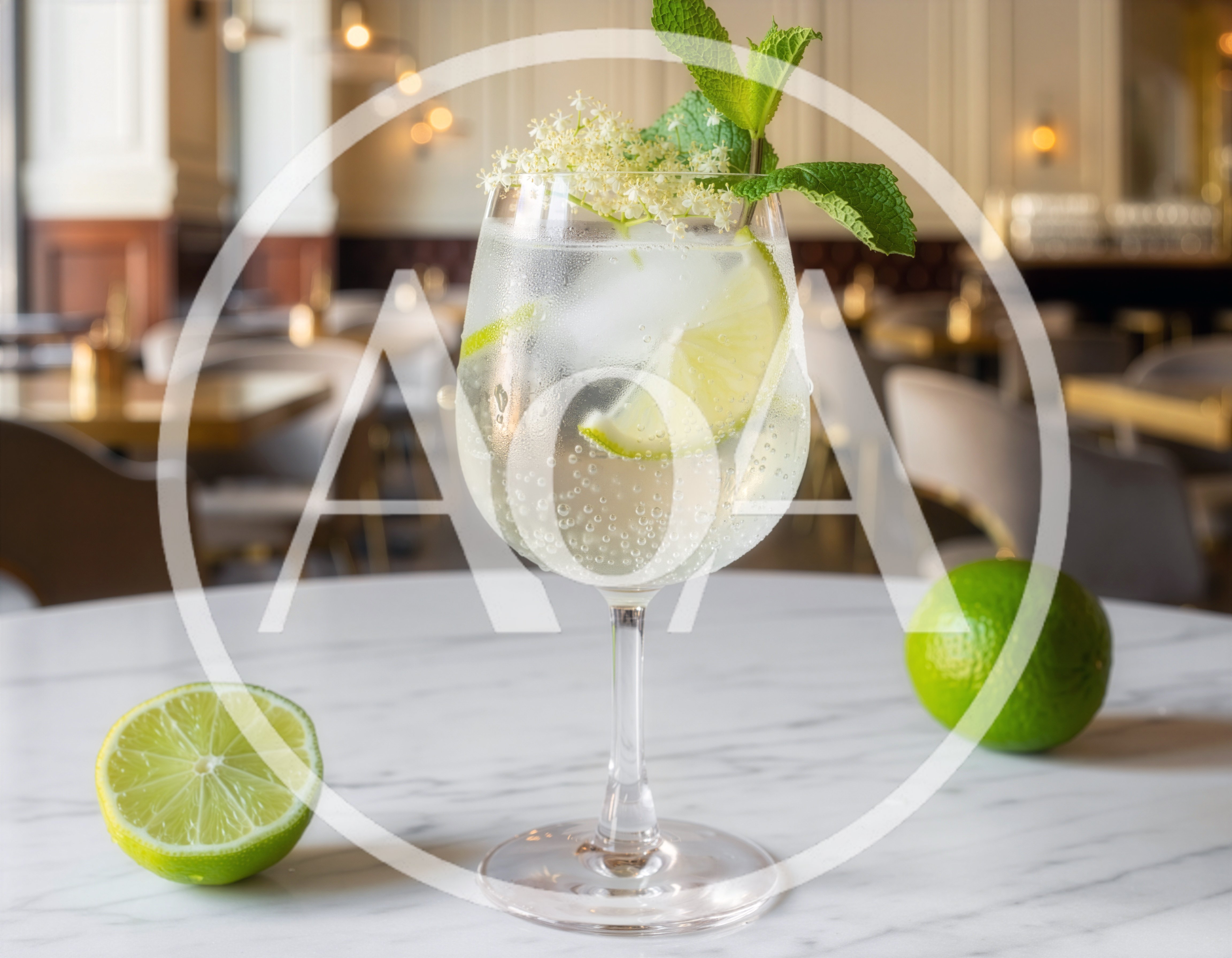 Refreshing Elderflower Spritz Cocktail on Marble Table