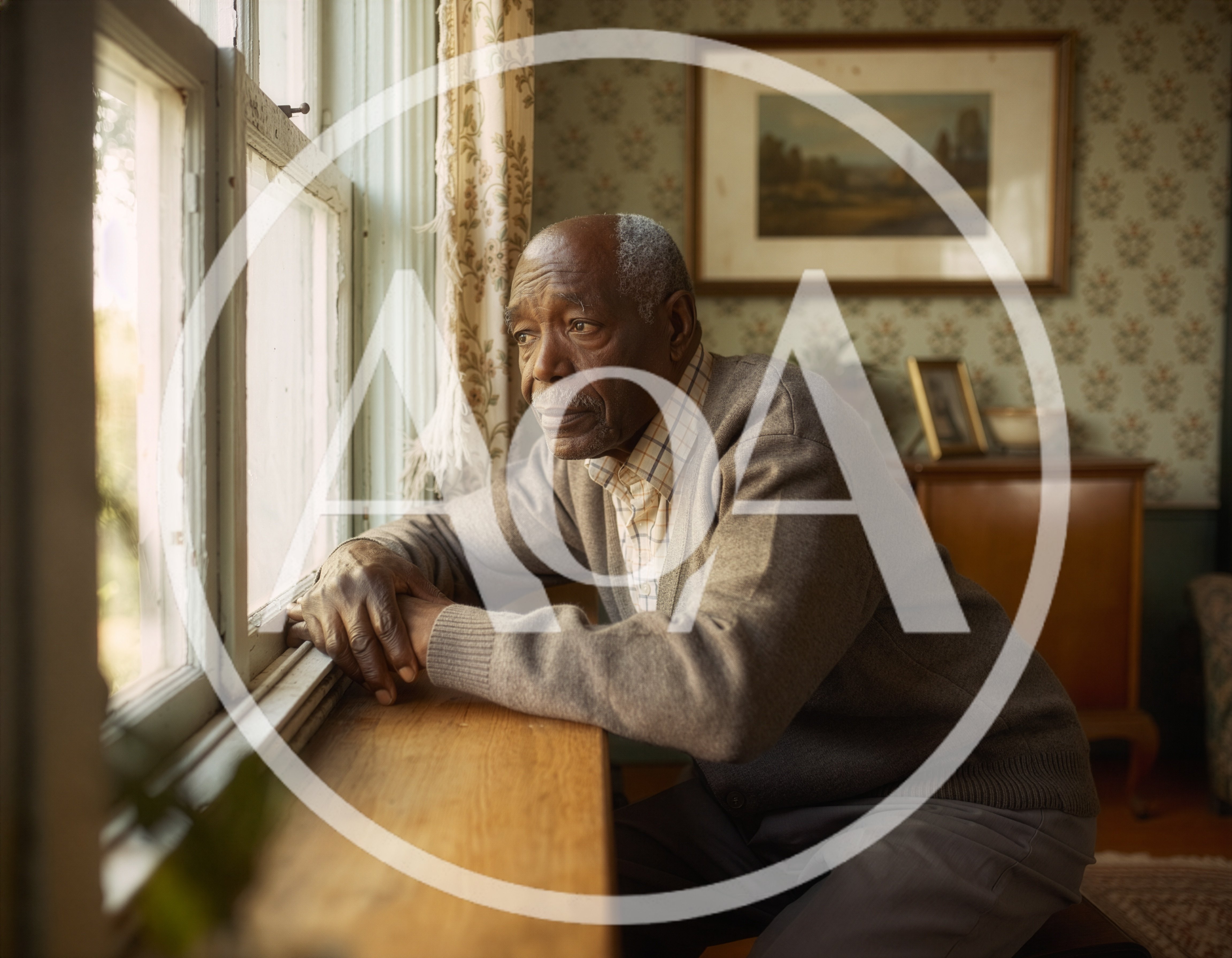 Elderly African American Man Looking Out Window