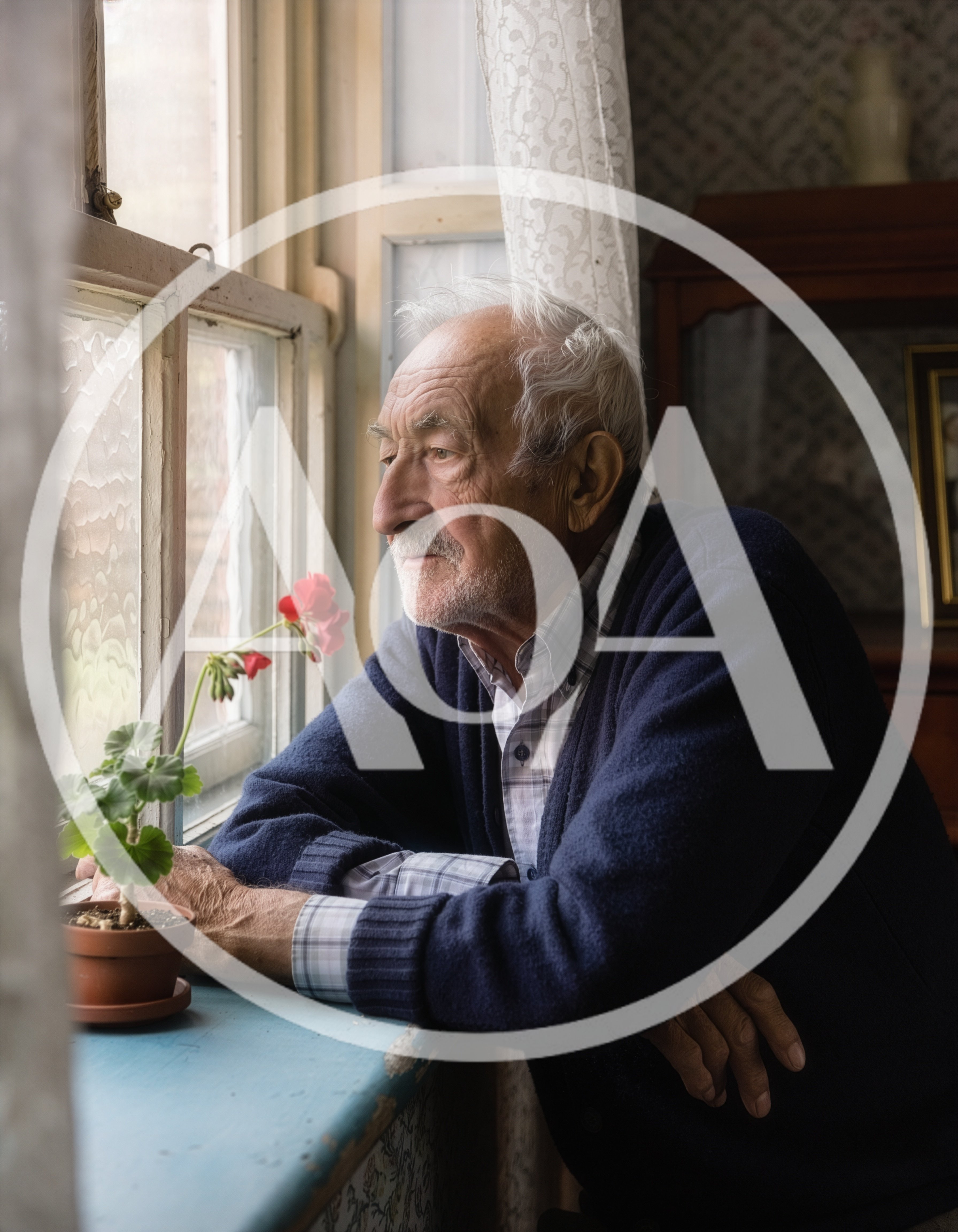 Elderly Man Looking Out A Window
