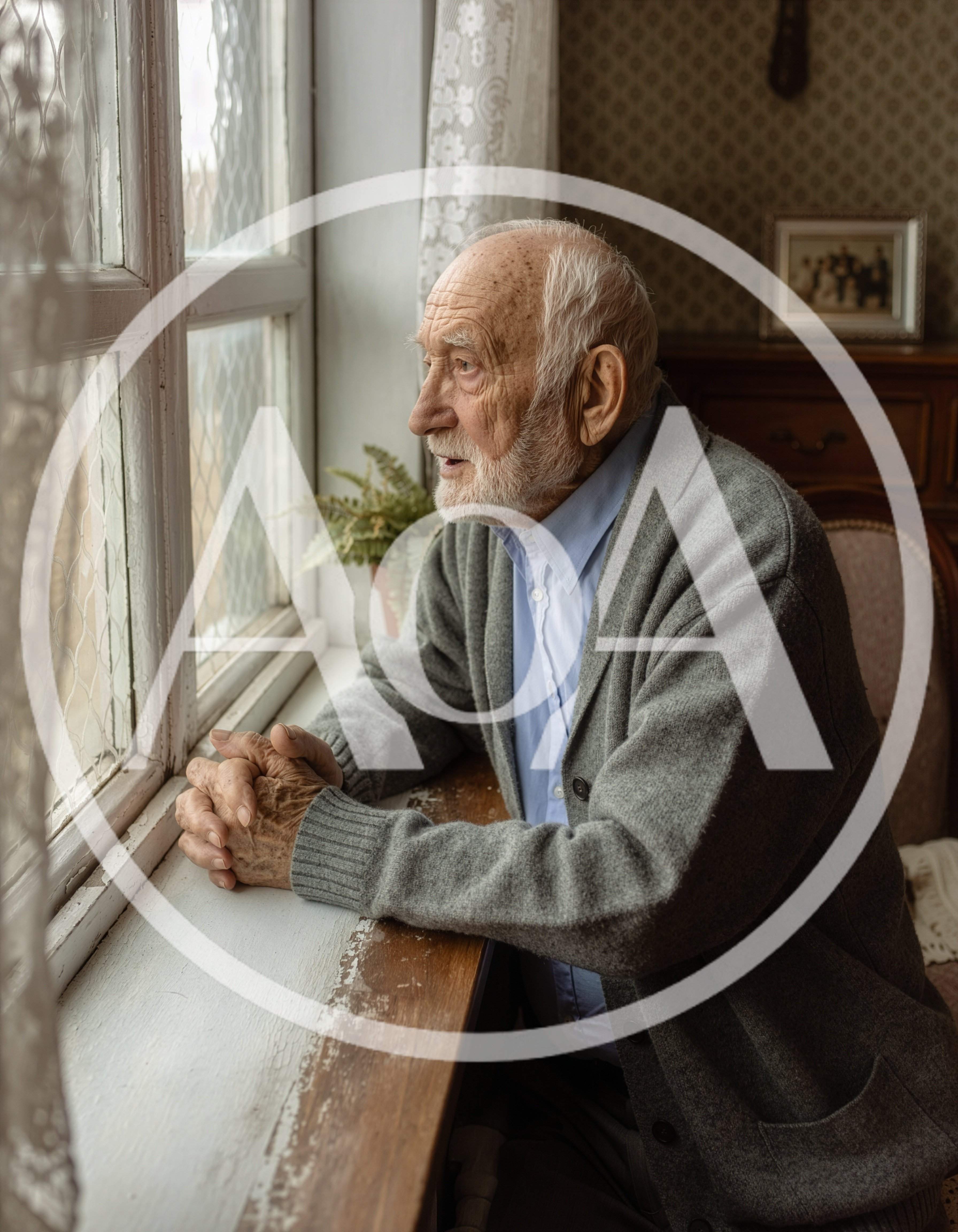 Elderly Man Looking Out A Window