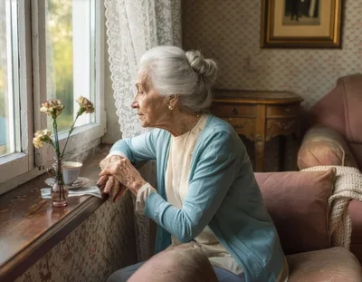 Elderly Woman Looking Out The Window