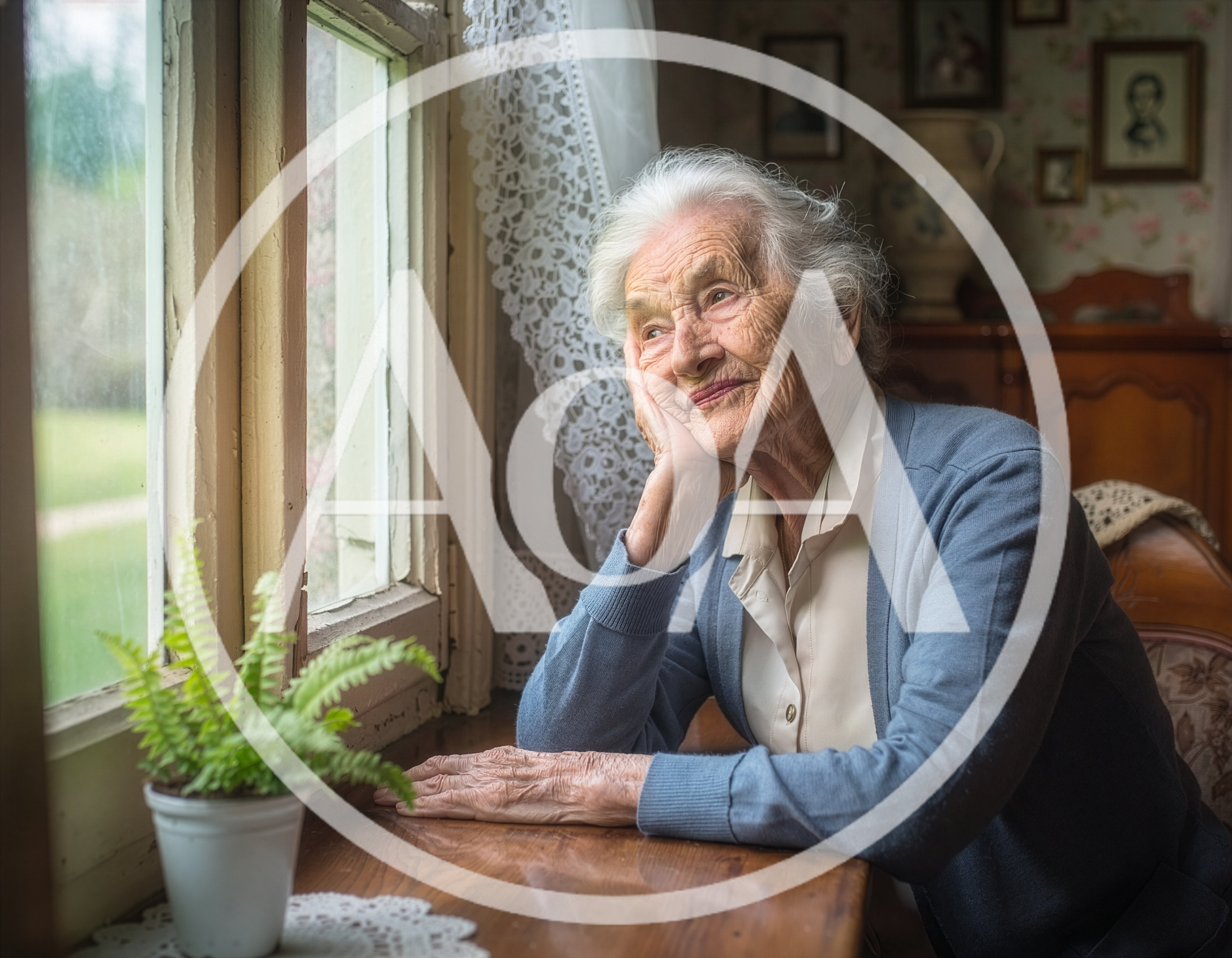 Elderly Woman Looking Out A Window
