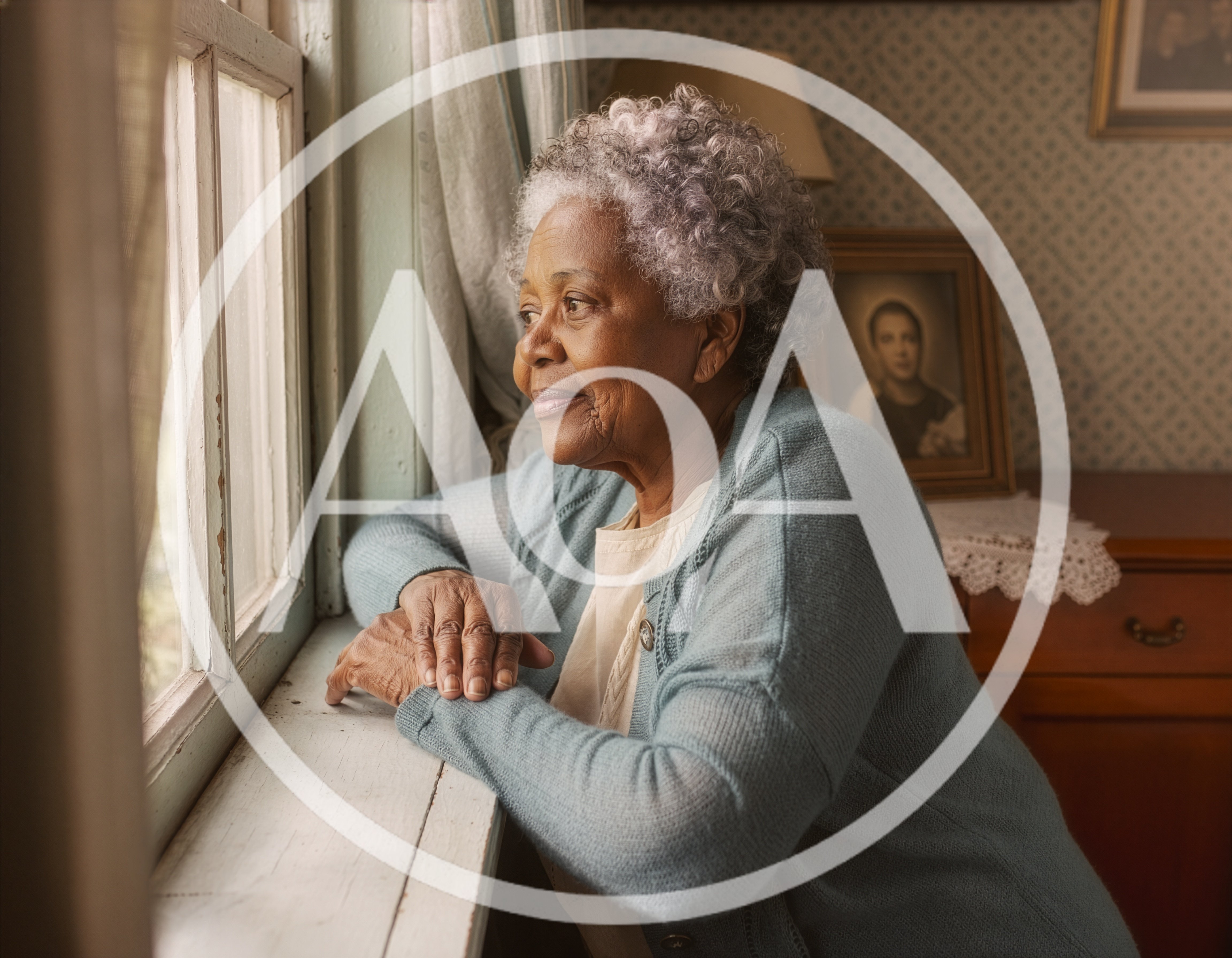 Elderly African American Woman Looking Out A Window
