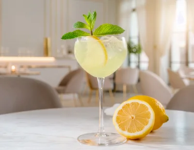 Refreshing Lemon Cocktail With Mint Garnish