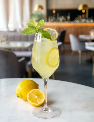 Refreshing Lemon Spritz Cocktail on Marble Table