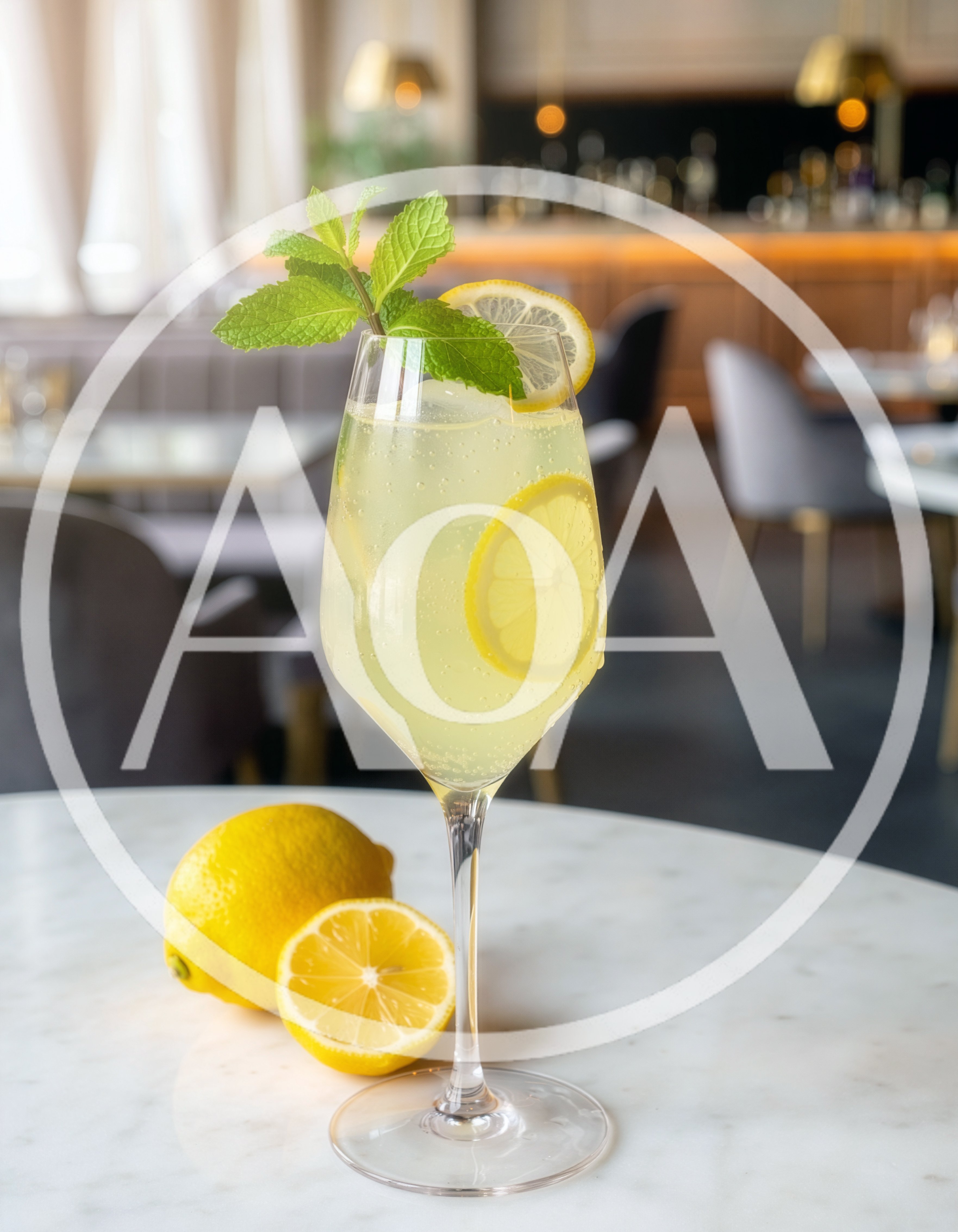 Refreshing Lemon Spritz Cocktail on Marble Table