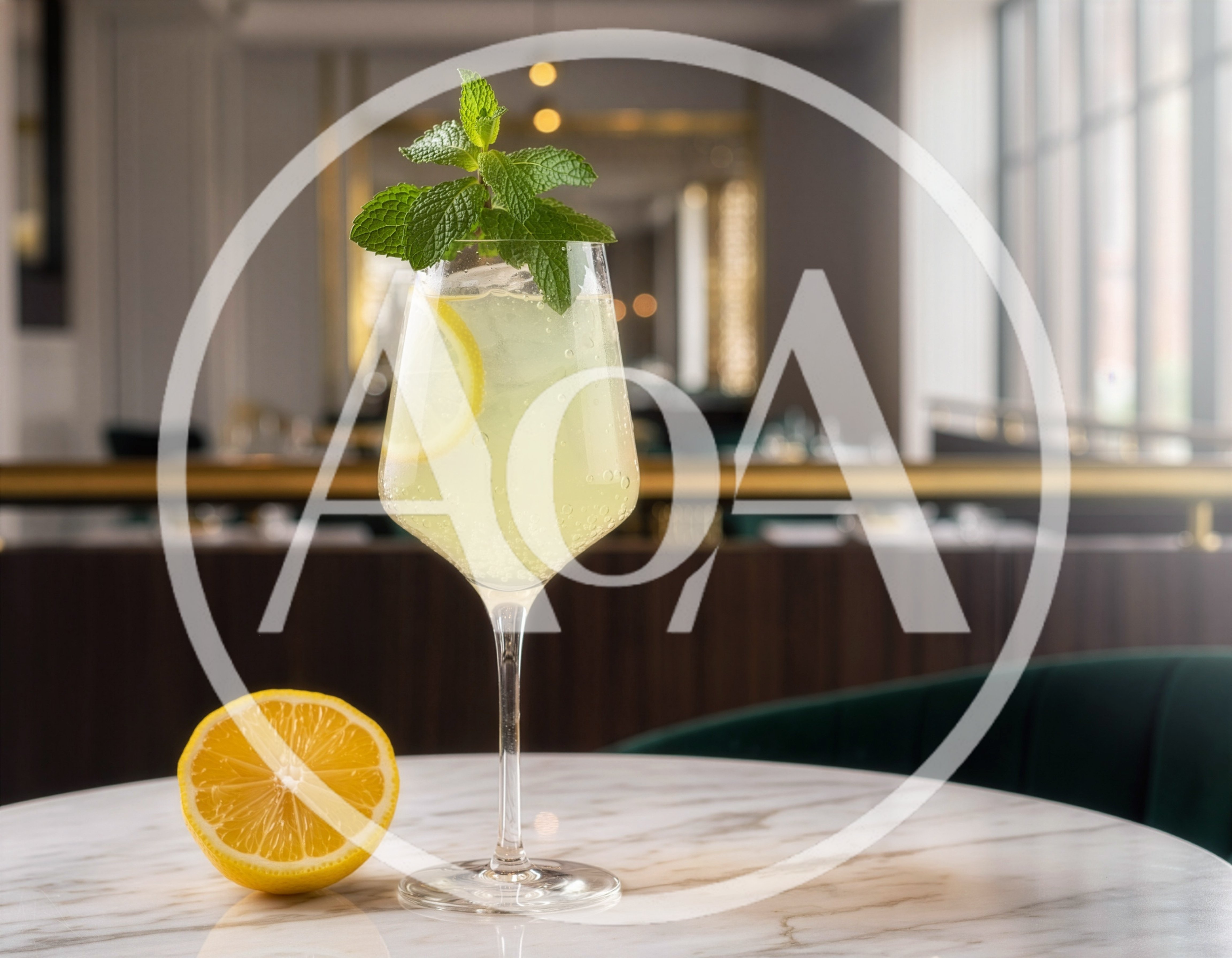 Refreshing Lemon Cocktail With Mint Garnish On Marble Table