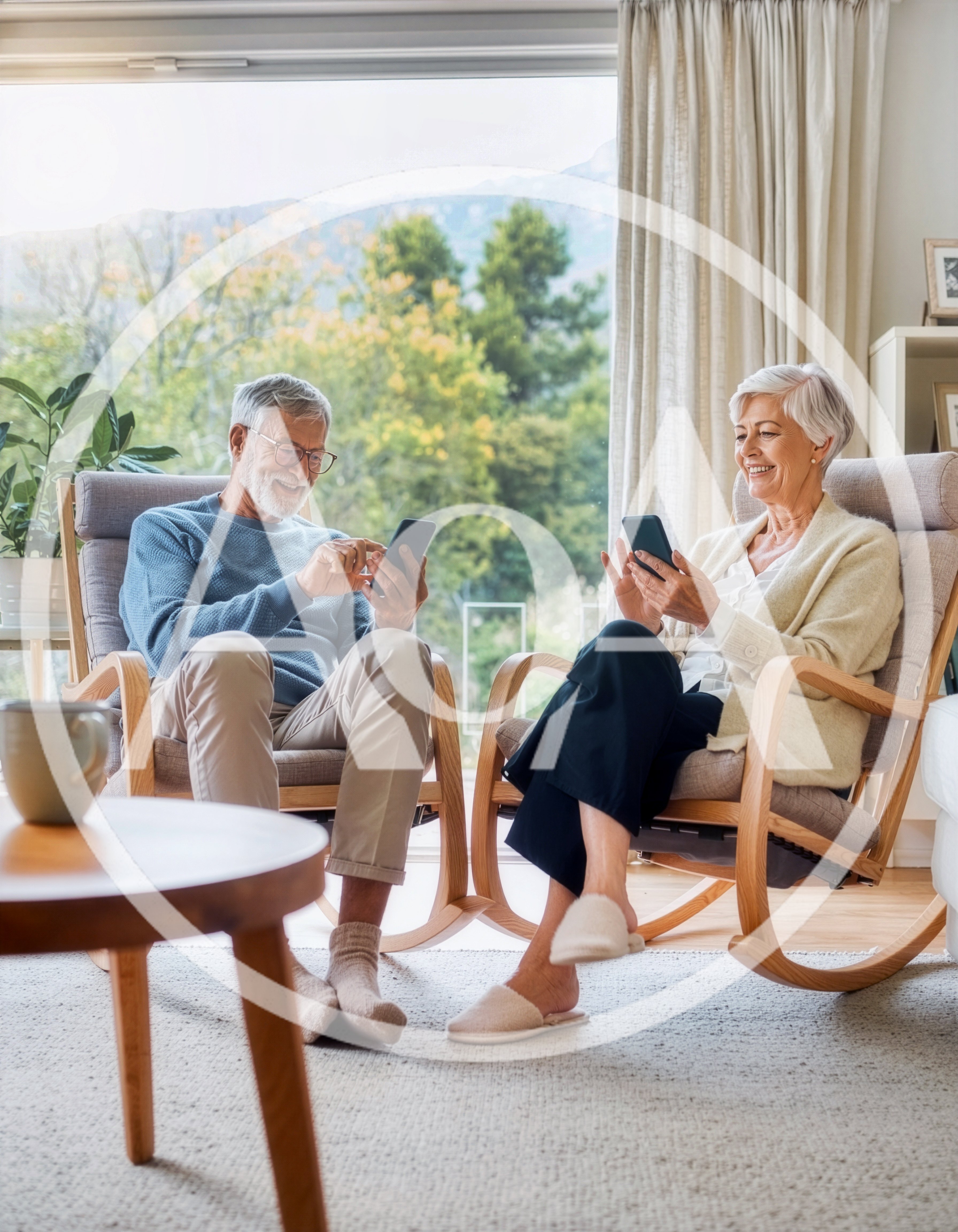 Senior Couple Relaxing in Armchairs Using Smartphones