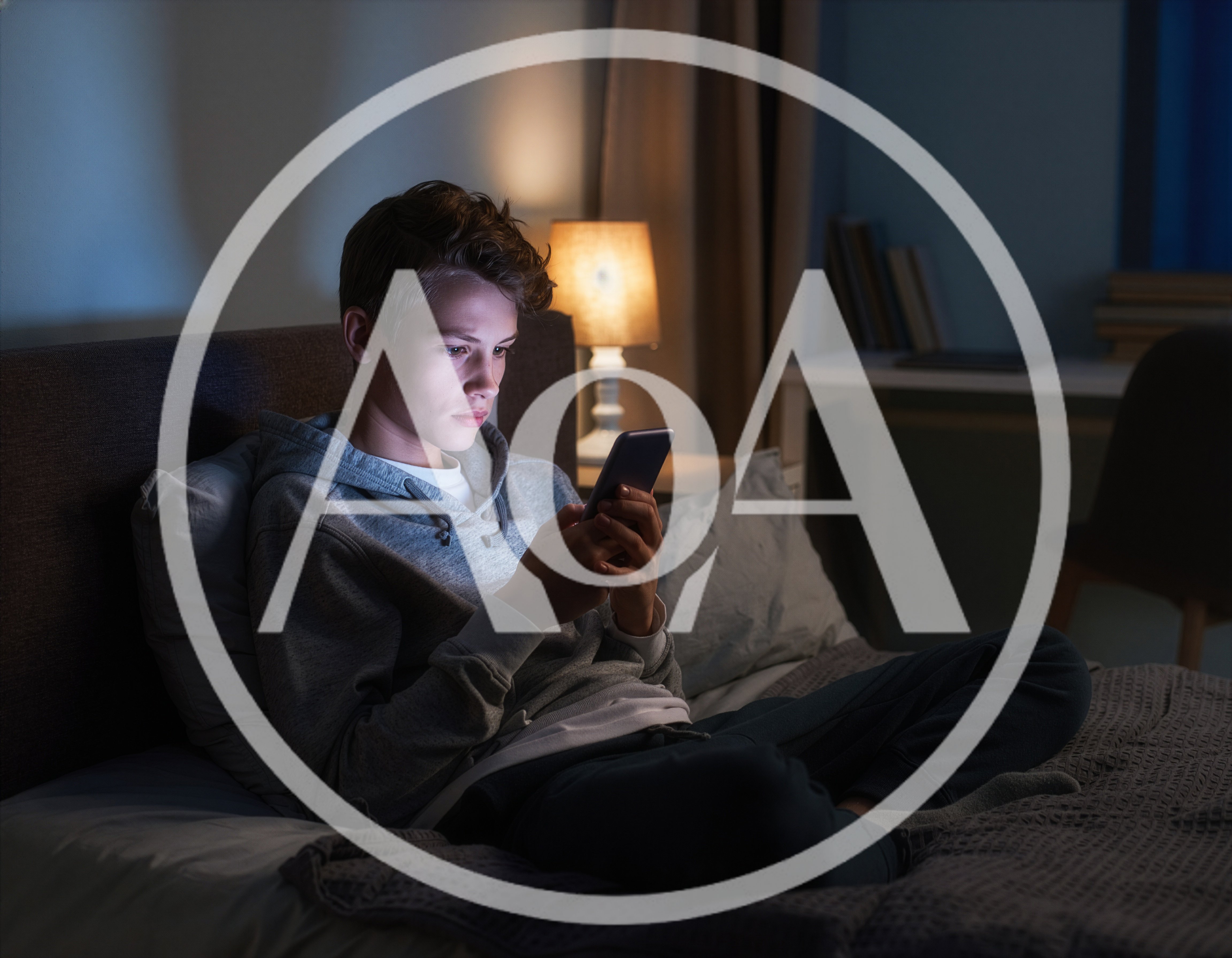 Teenage Boy Using Smartphone In Bed At Night