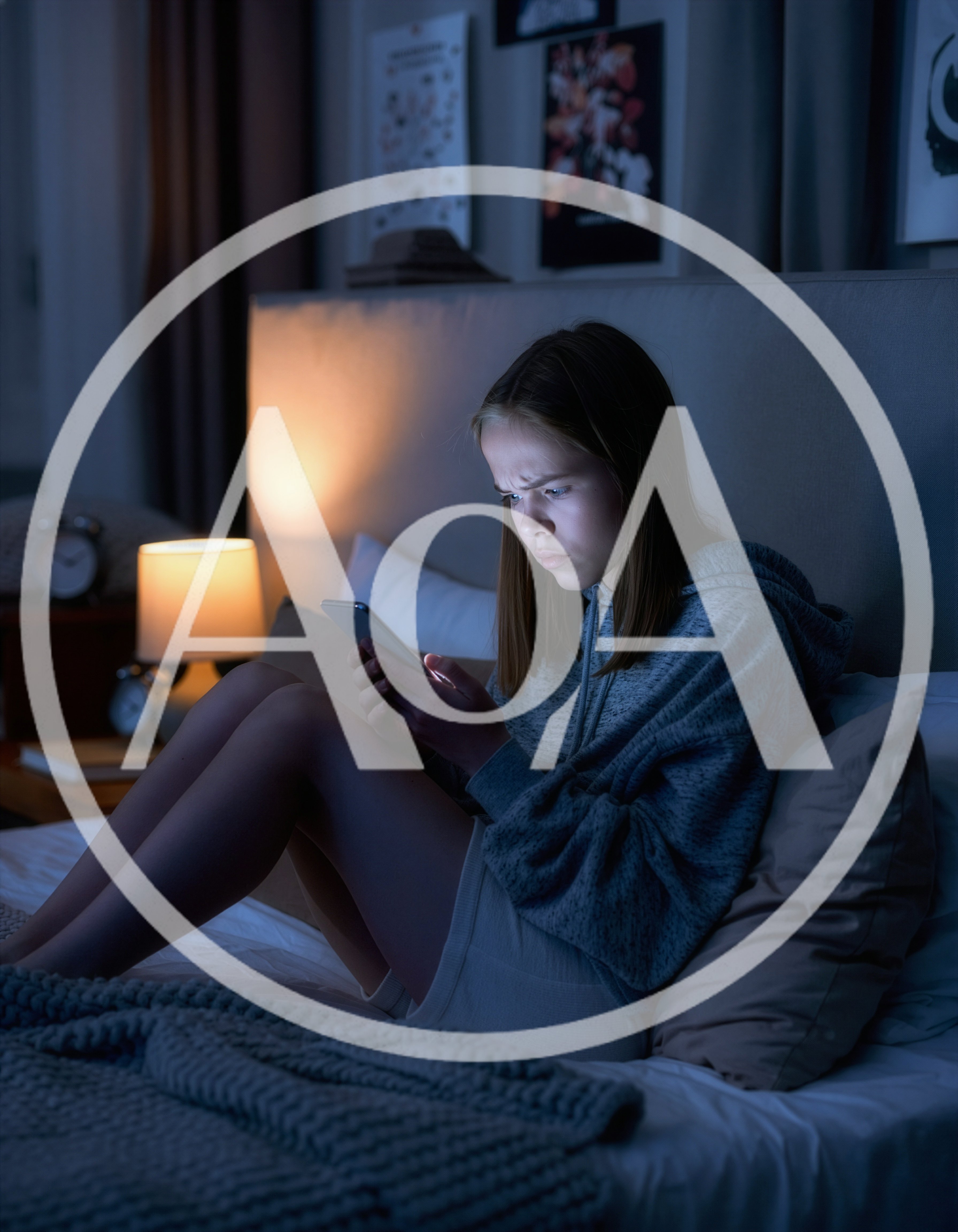 Young Woman Using Smartphone In Bed At Night