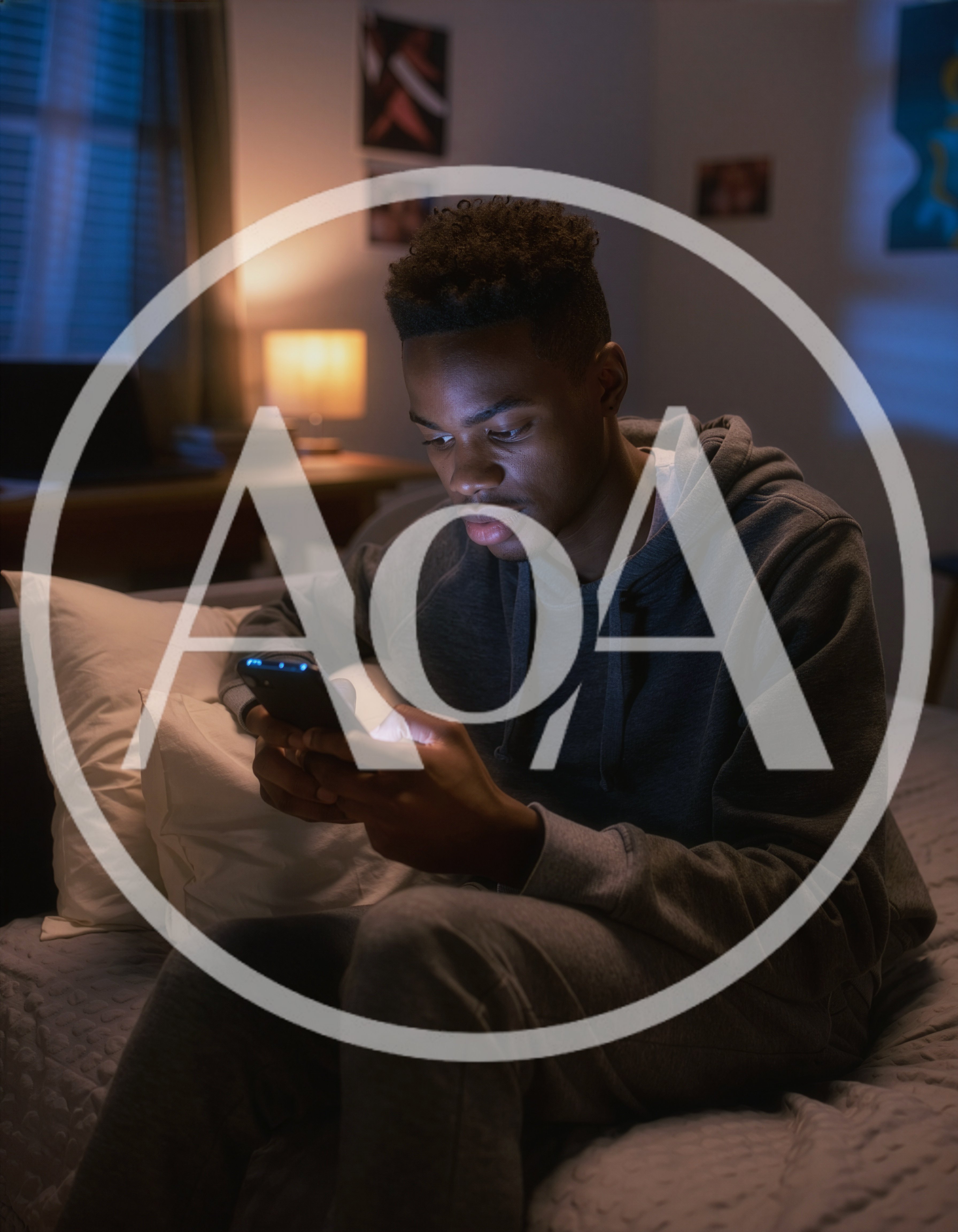 Young Man Using Smartphone In Dimly Lit Bedroom