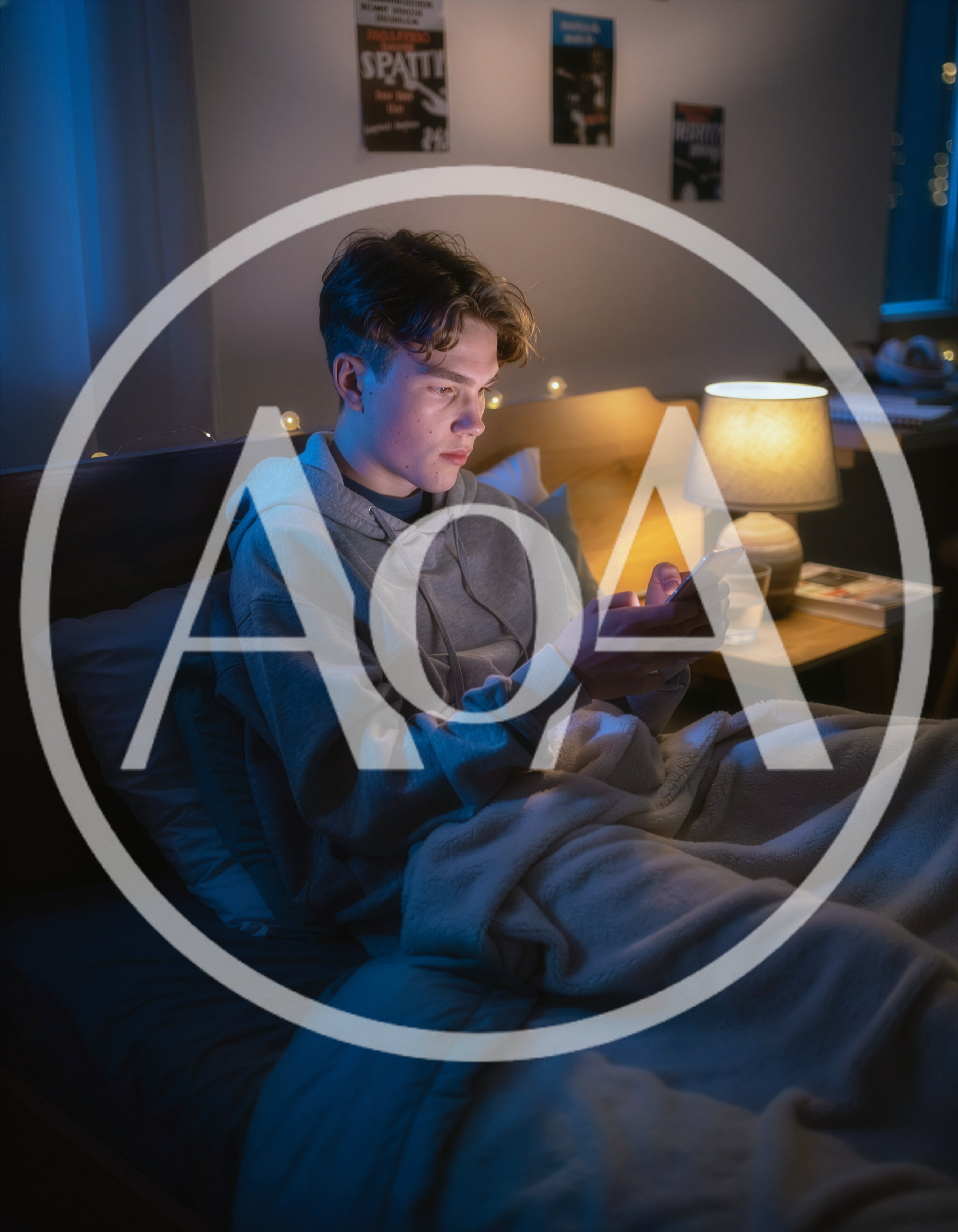 Young Man Using Smartphone In Bed At Night