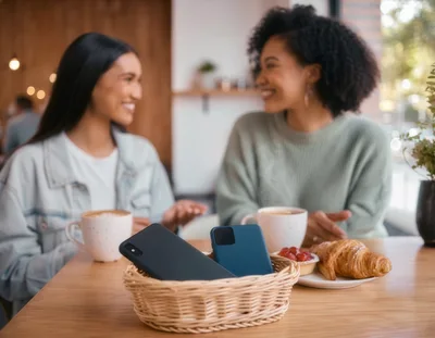 Two Women Chatting Over Coffee In A Cafe