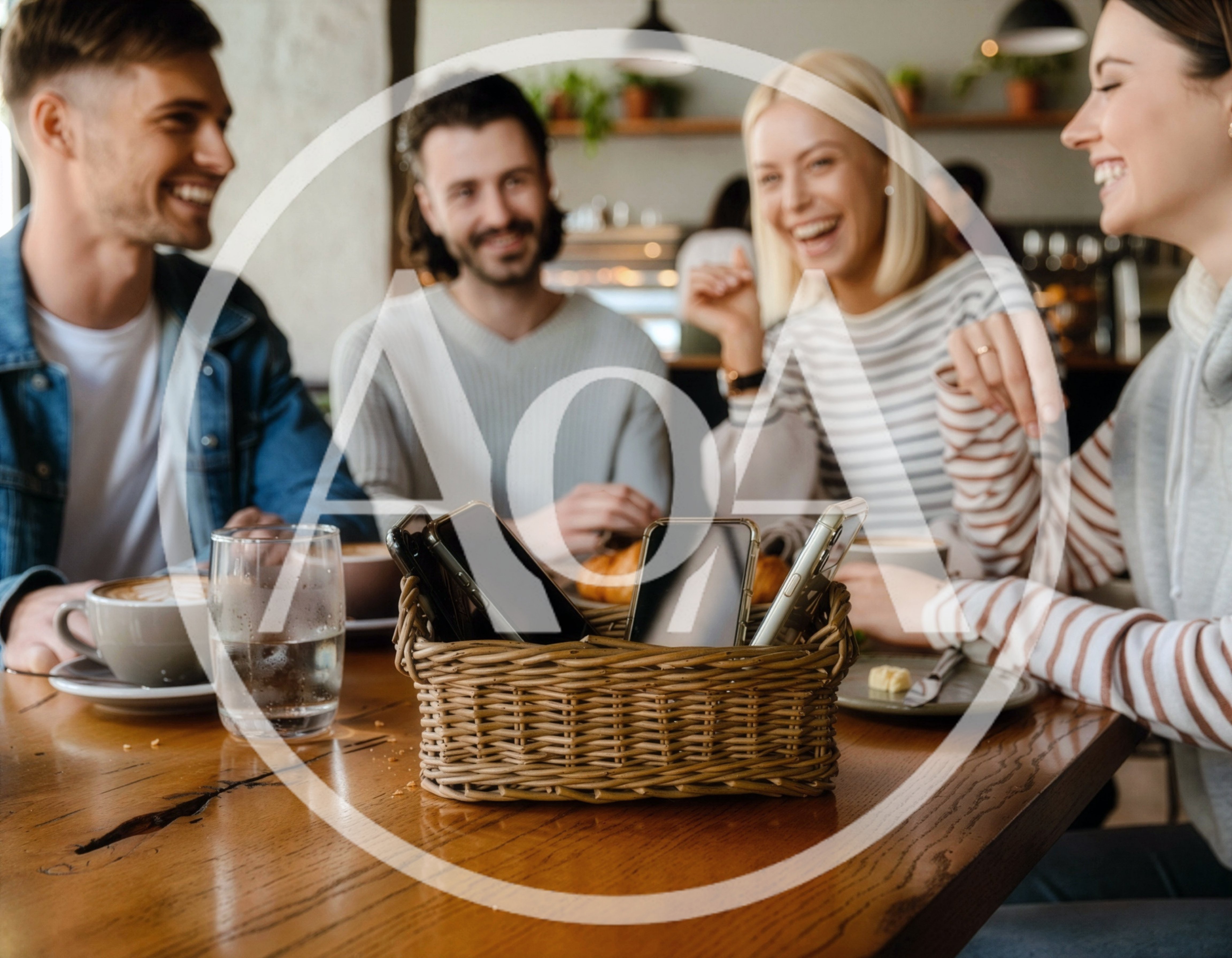 Friends Laughing Together at a Cafe Table