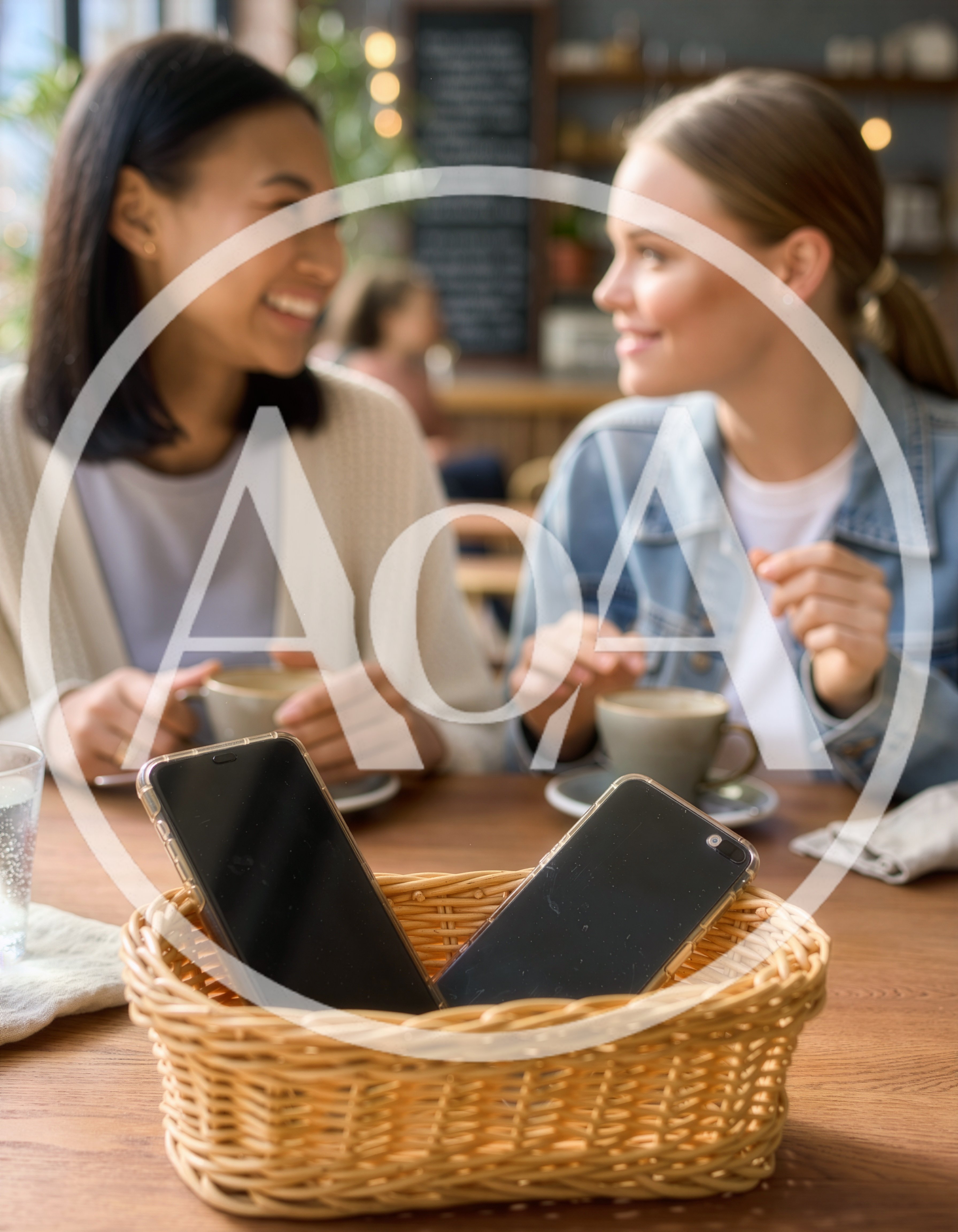 Two Friends Chatting Over Coffee In A Cafe