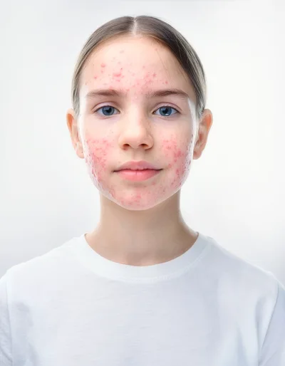 Portrait Of A Young Girl With Acne