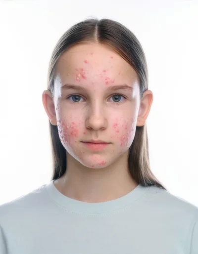 Portrait Of A Young Girl With Acne
