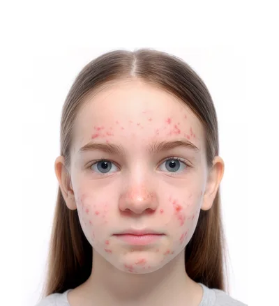 Portrait Of A Young Girl With Acne Skin Condition