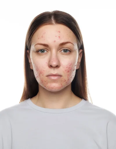 Portrait Of A Young Woman With Acne Prone Skin