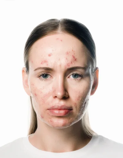 Portrait Of A Young Woman With Acne