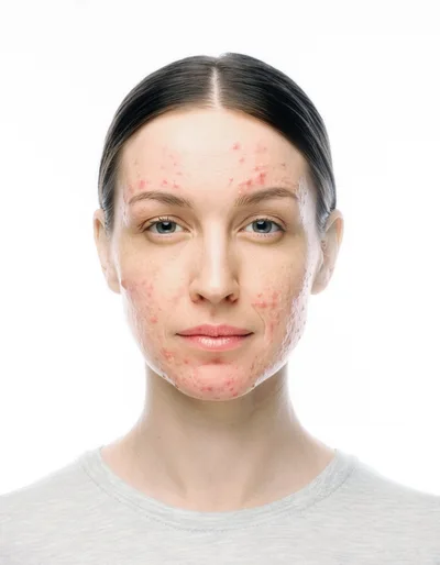 Portrait Of A Young Woman With Acne Prone Skin