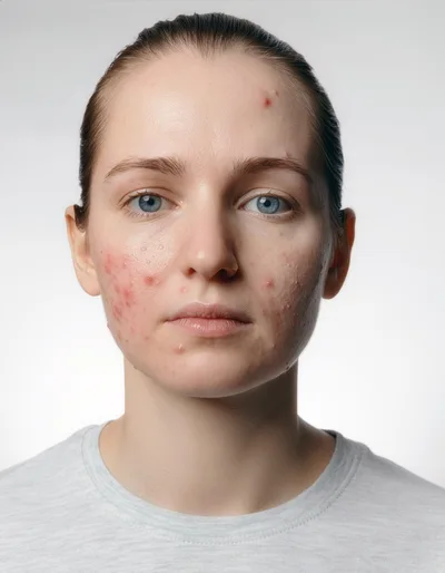 Portrait Of A Young Woman With Acne