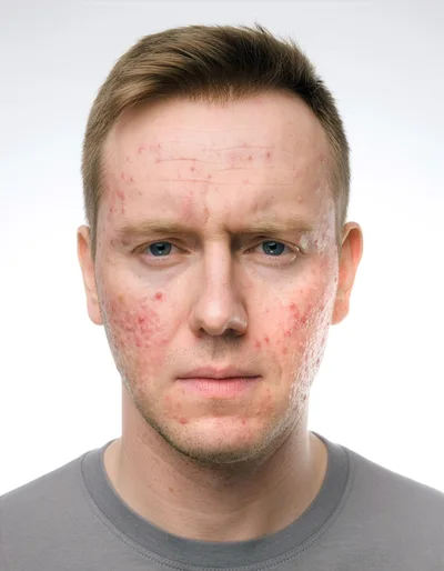 Portrait Of A Man With Acne Skin Condition