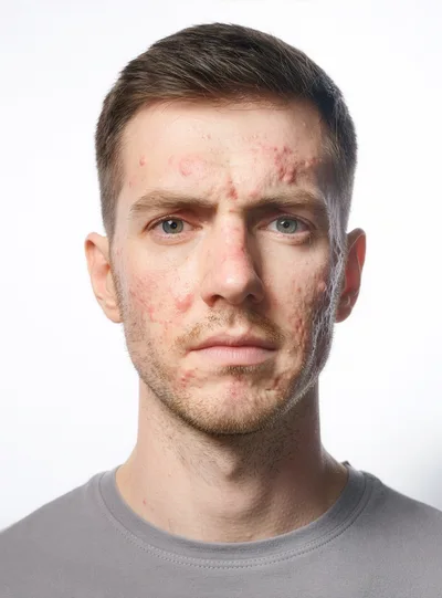 Portrait Of A Young Man With Severe Acne