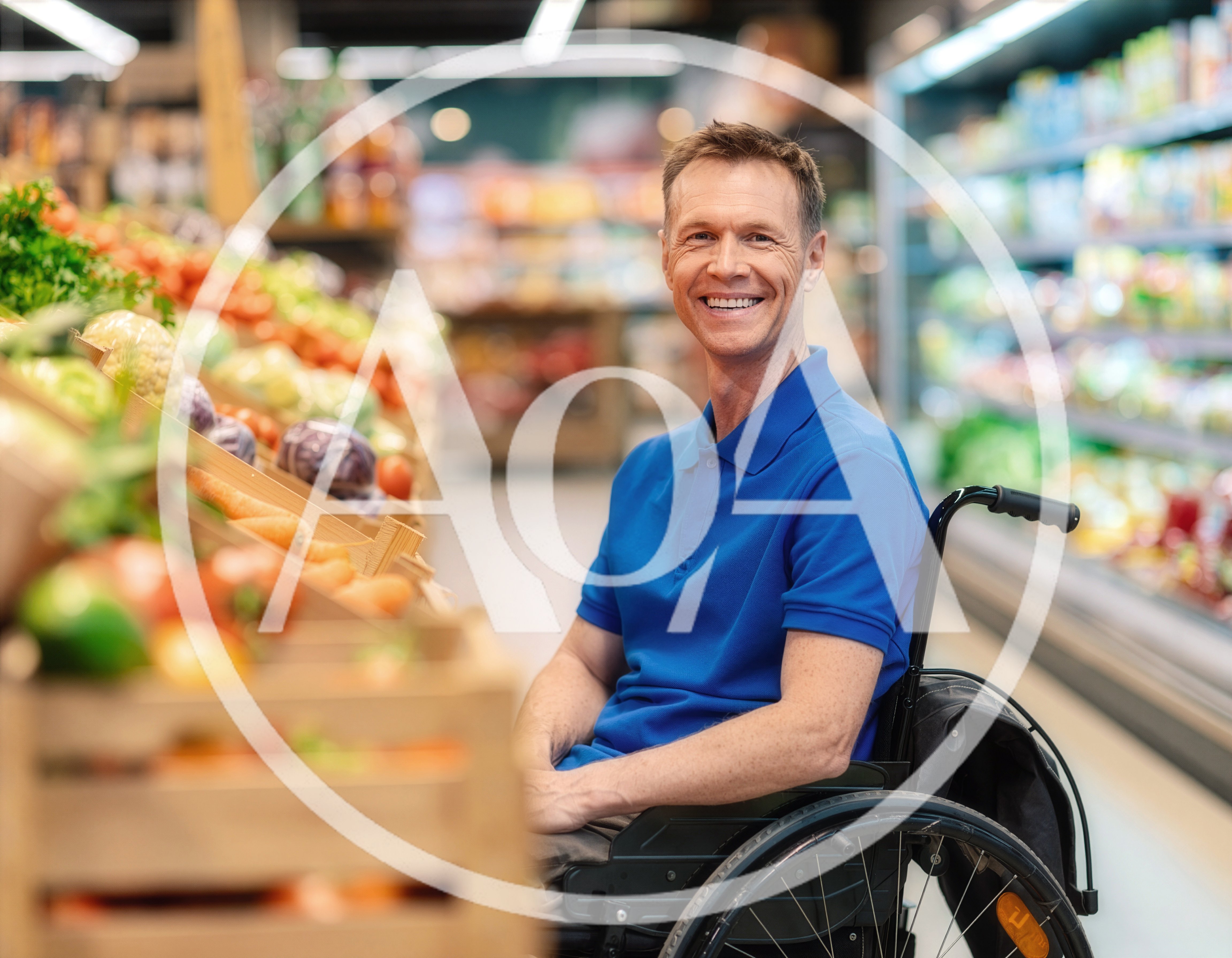 Man In Wheelchair Shopping For Fresh Produce In Supermarket