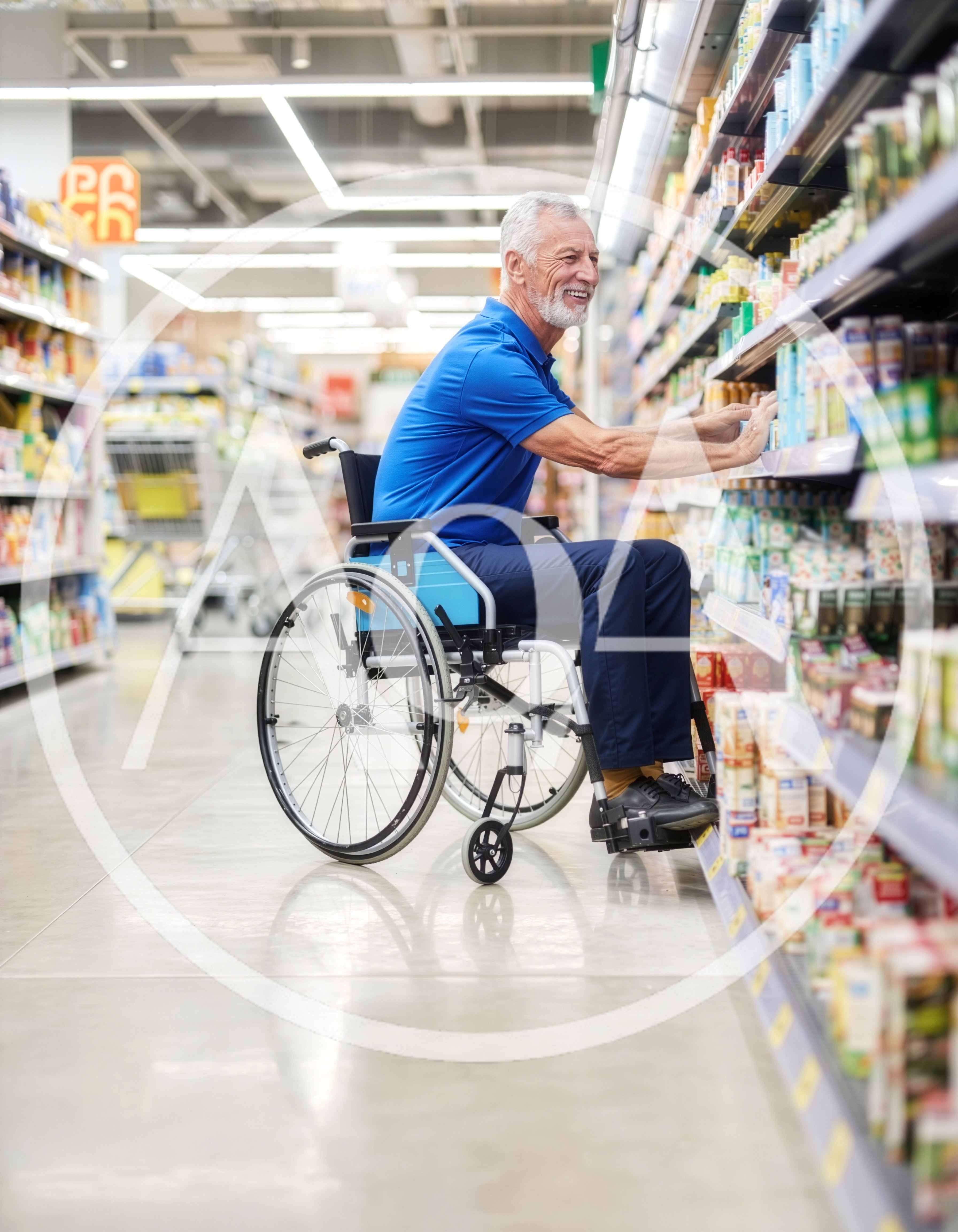 Senior Man In Wheelchair Shopping In Supermarket