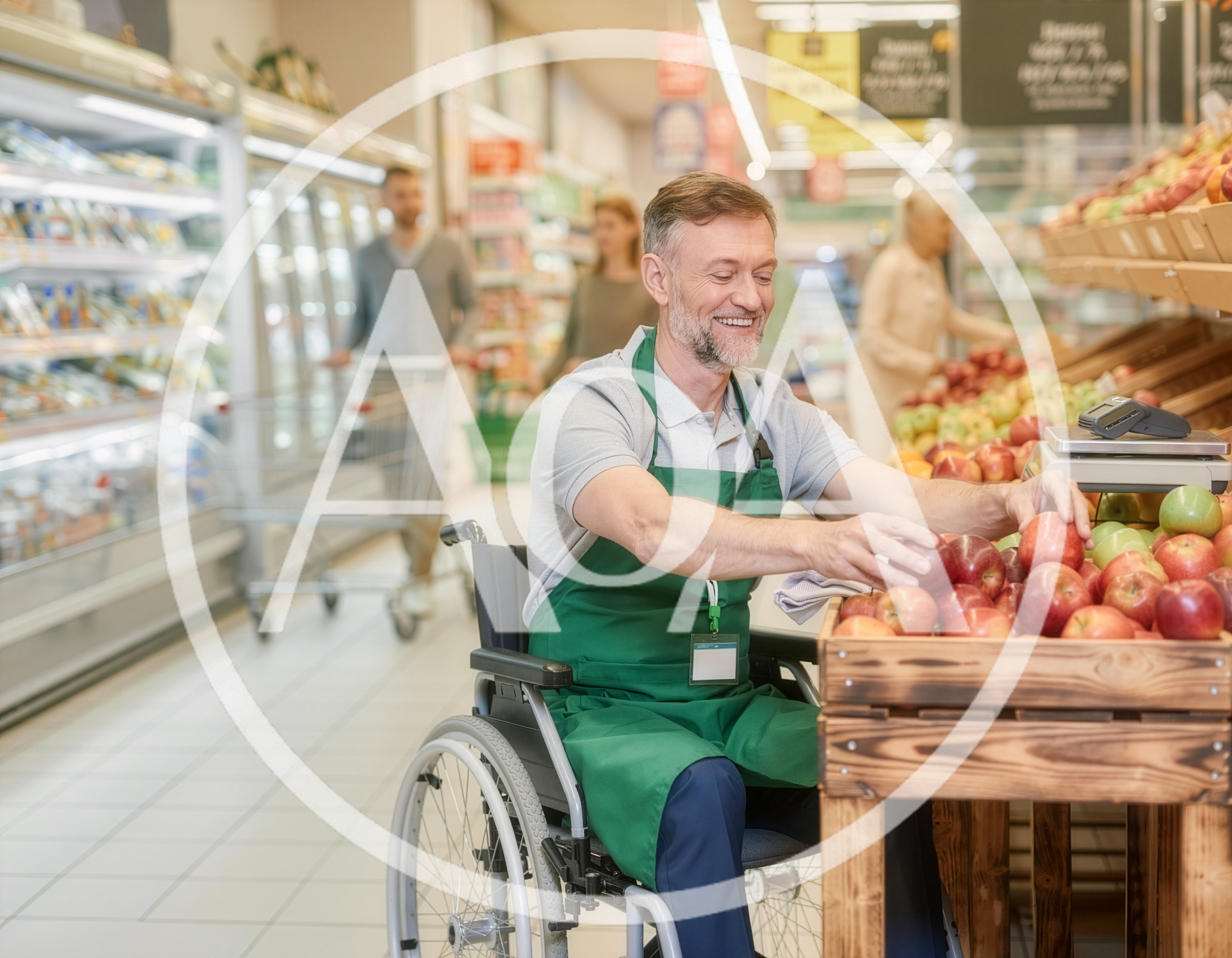 Disabled Grocery Store Employee Sorting Fresh Apples