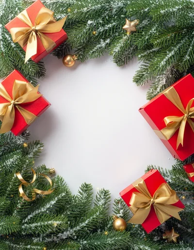 Christmas Gift Boxes With Fir Branches Frame
