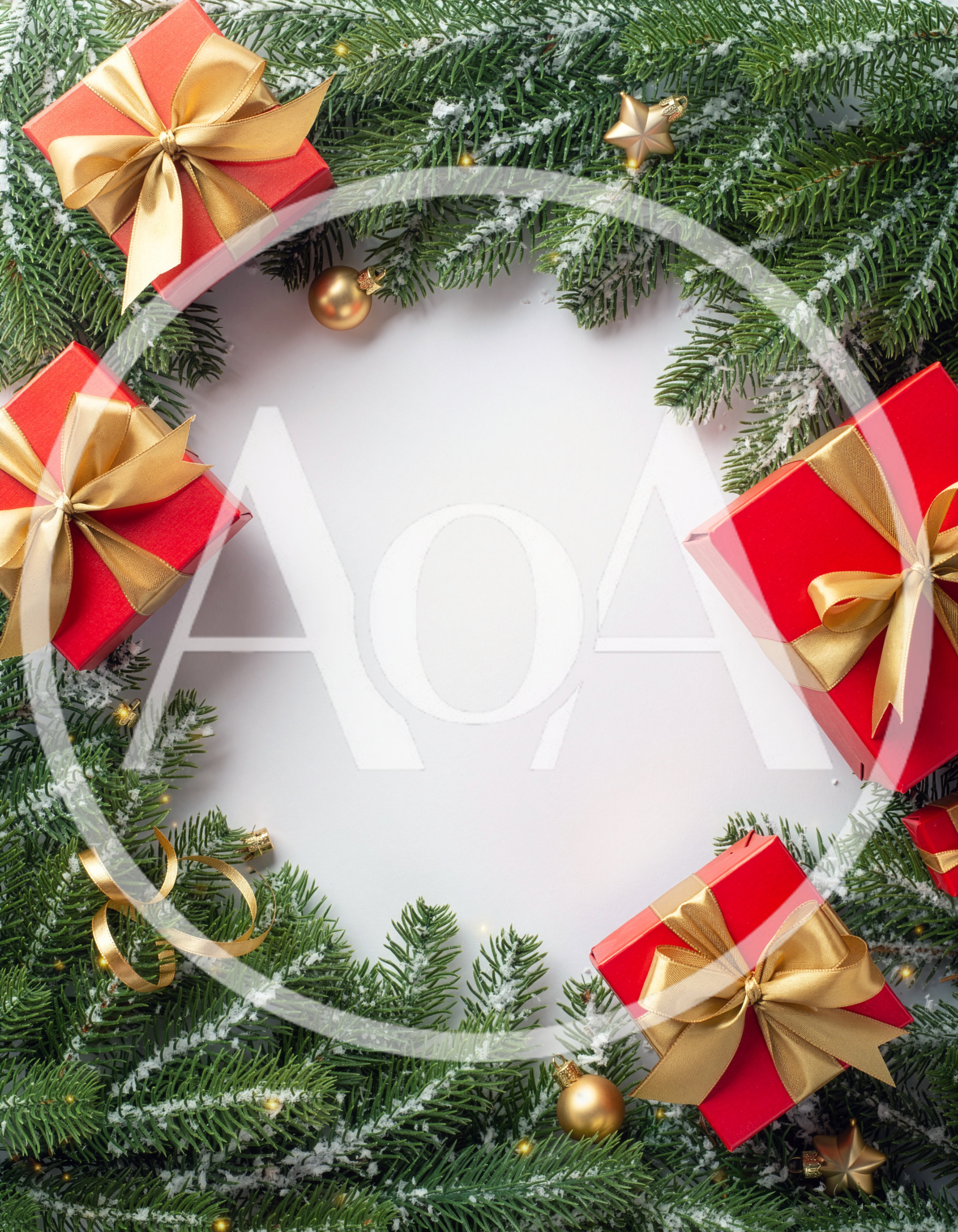 Christmas Gift Boxes With Fir Branches Frame