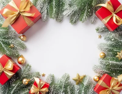Christmas Gift Boxes And Ornaments On White Background