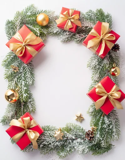 Christmas Wreath Frame With Red Gift Boxes