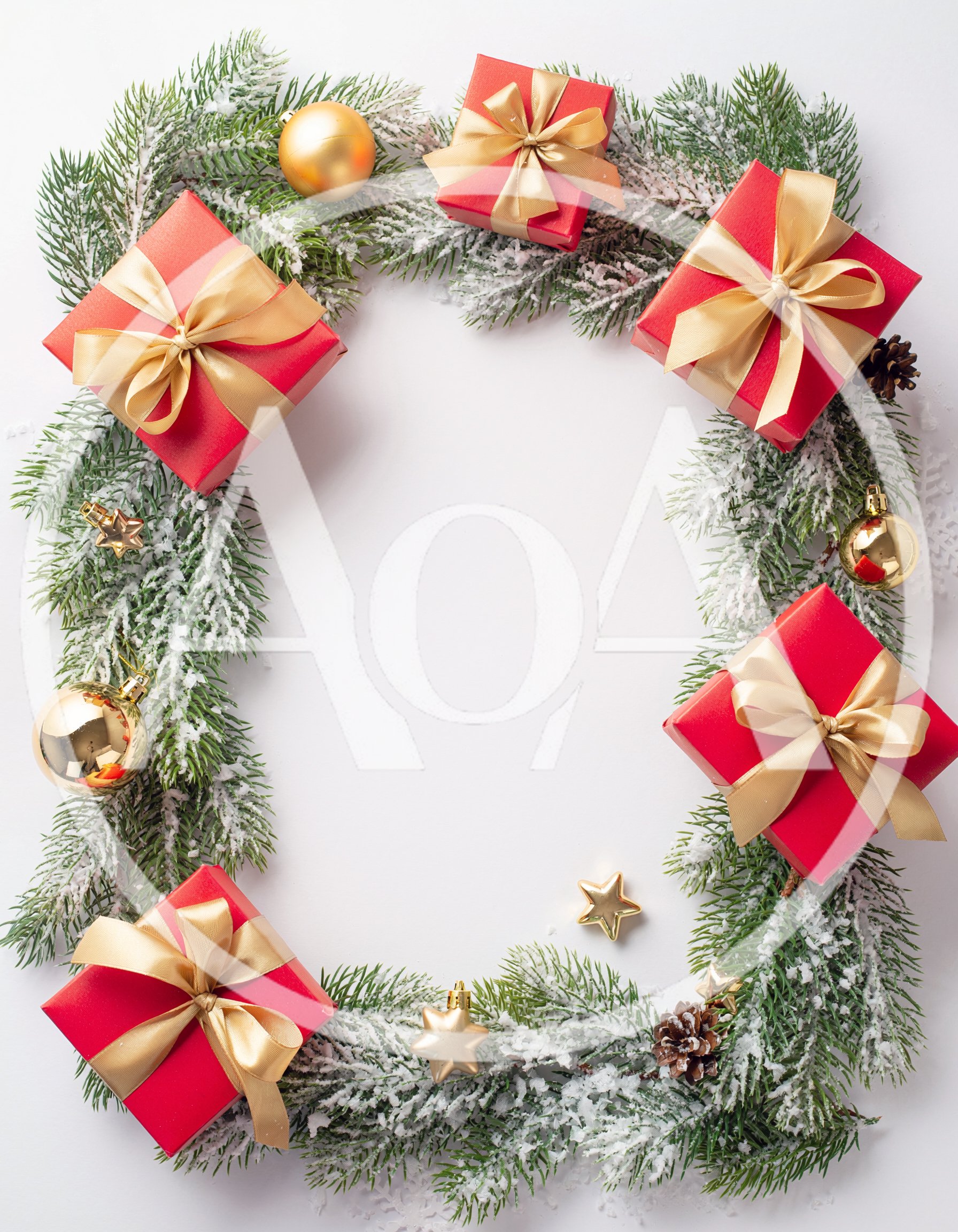 Christmas Wreath Frame With Red Gift Boxes