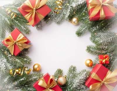 Christmas Wreath Frame with Red Gift Boxes