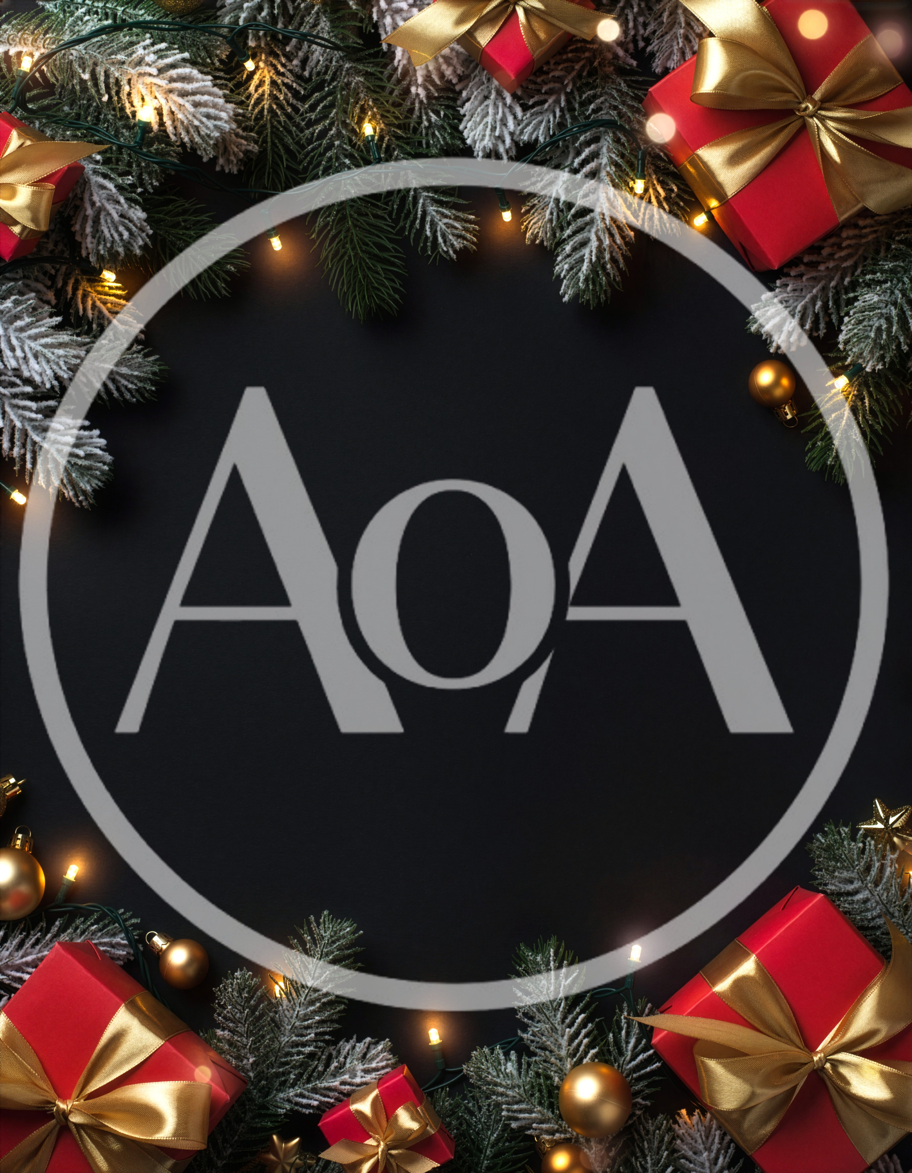 Christmas Gift Boxes and Pine Branches on Black Background