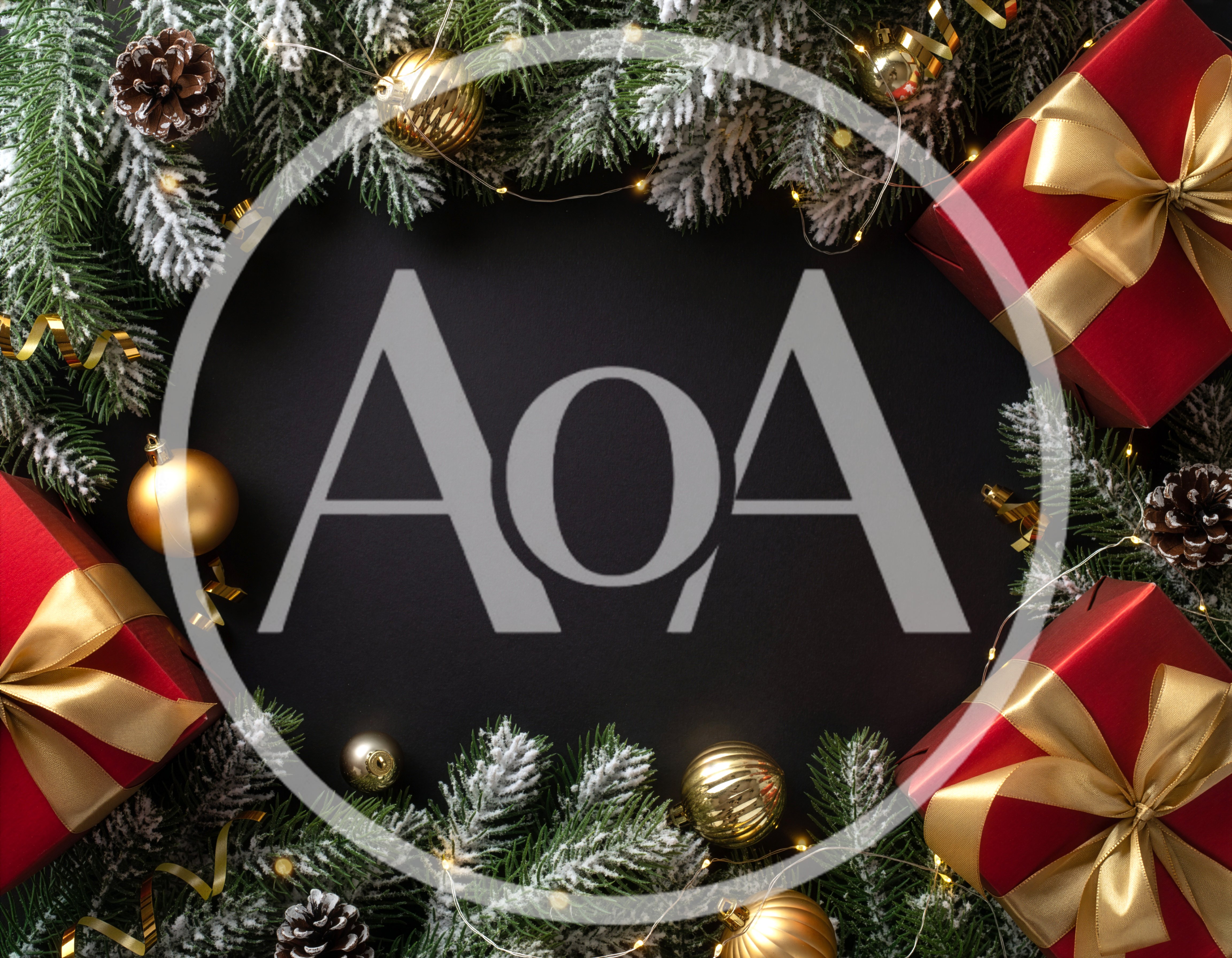 Christmas Gift Boxes and Ornaments on Black Background