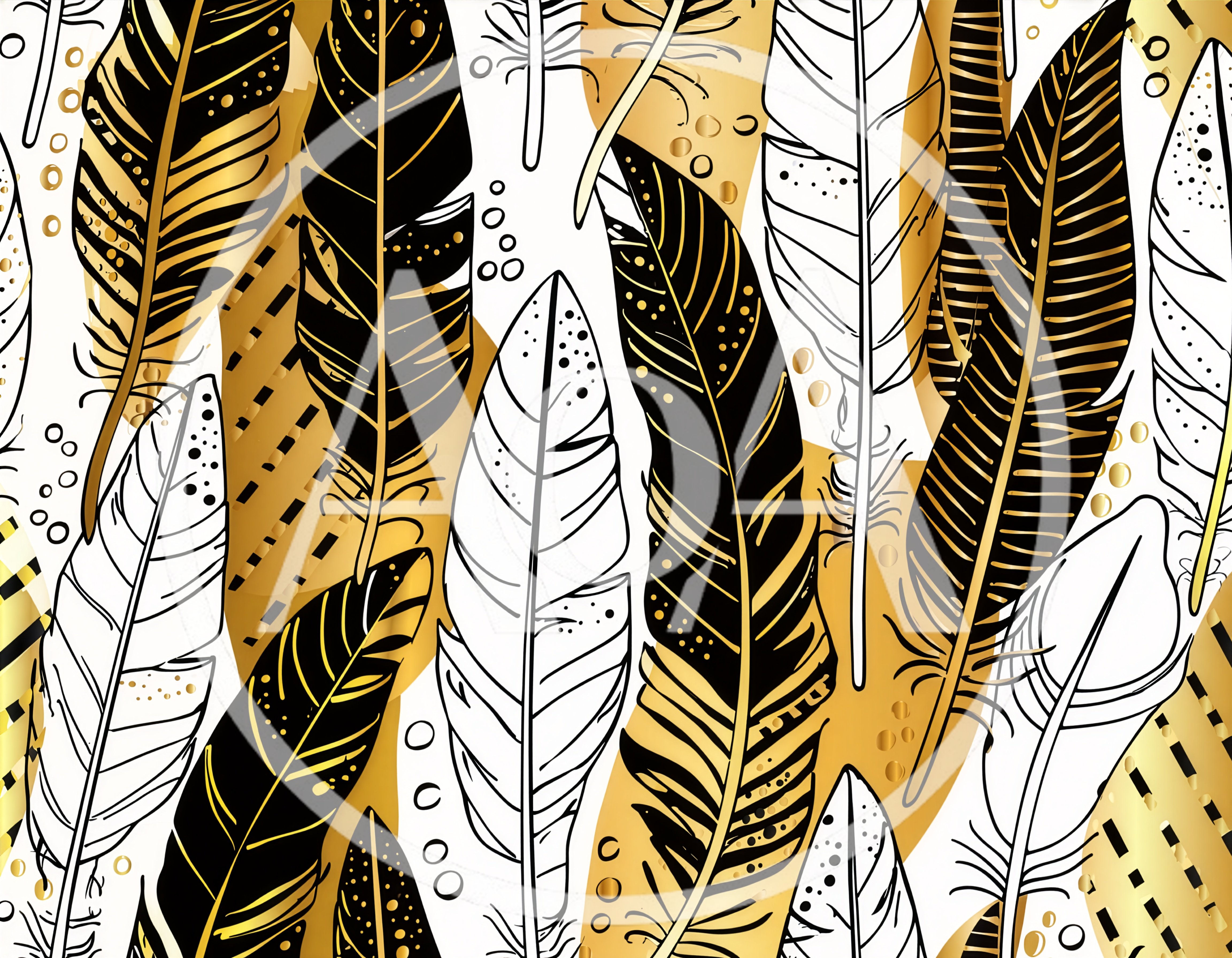 Seamless Pattern With Decorative Gold And Black Feathers