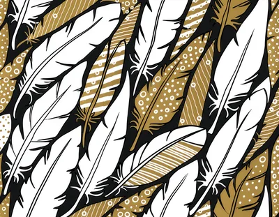 Seamless Pattern Of Decorative Feathers In Gold And White