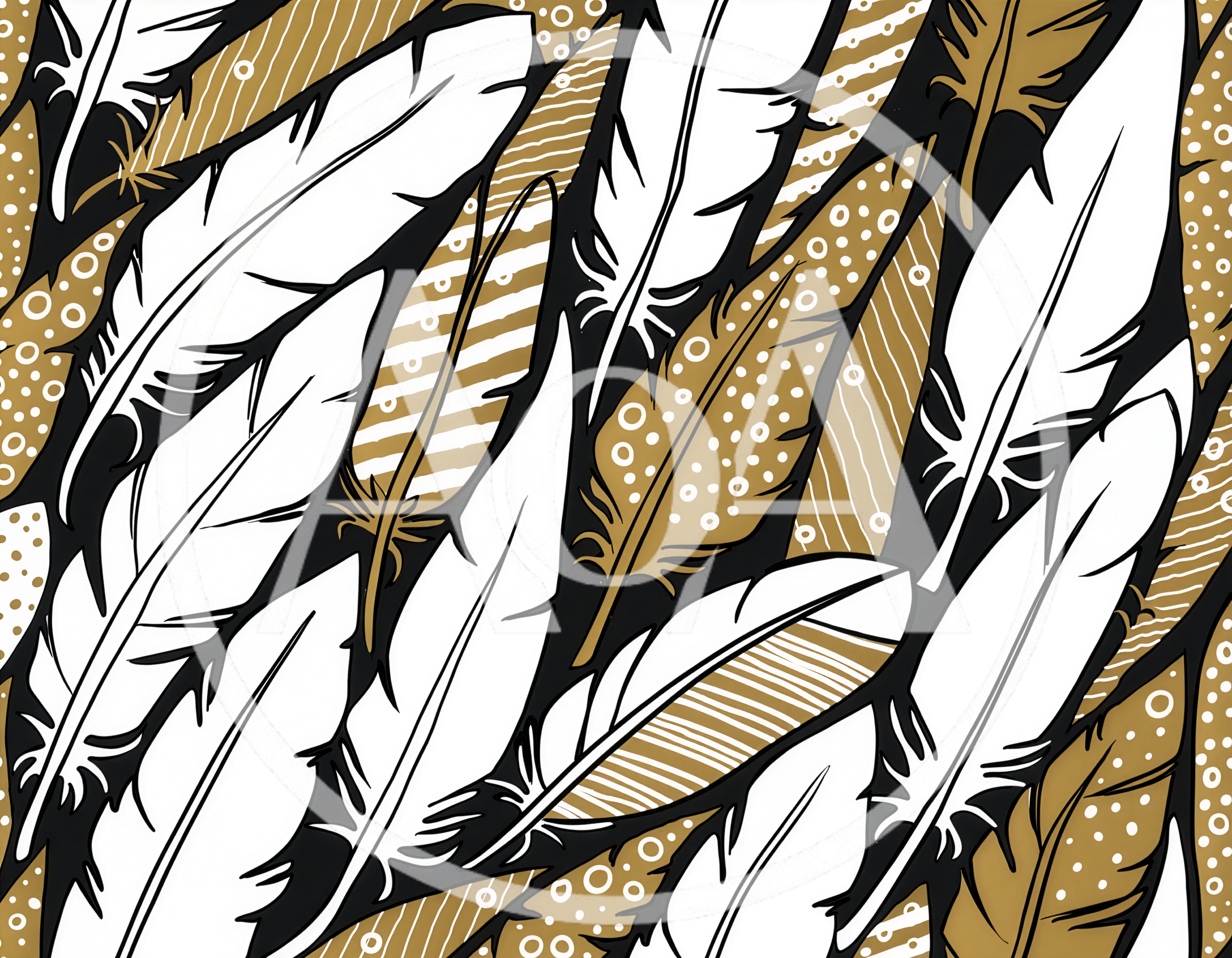 Seamless Pattern Of Decorative Feathers In Gold And White