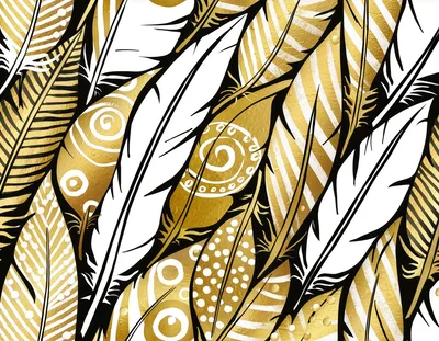 Abstract Pattern Of Decorative Gold And White Feathers
