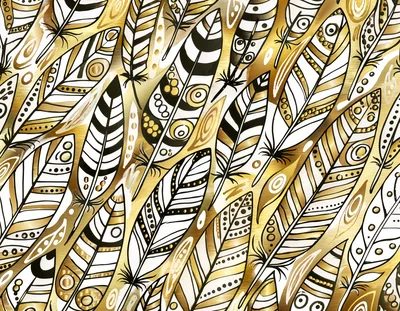 Abstract Pattern Of Decorative Gold And Black Feathers